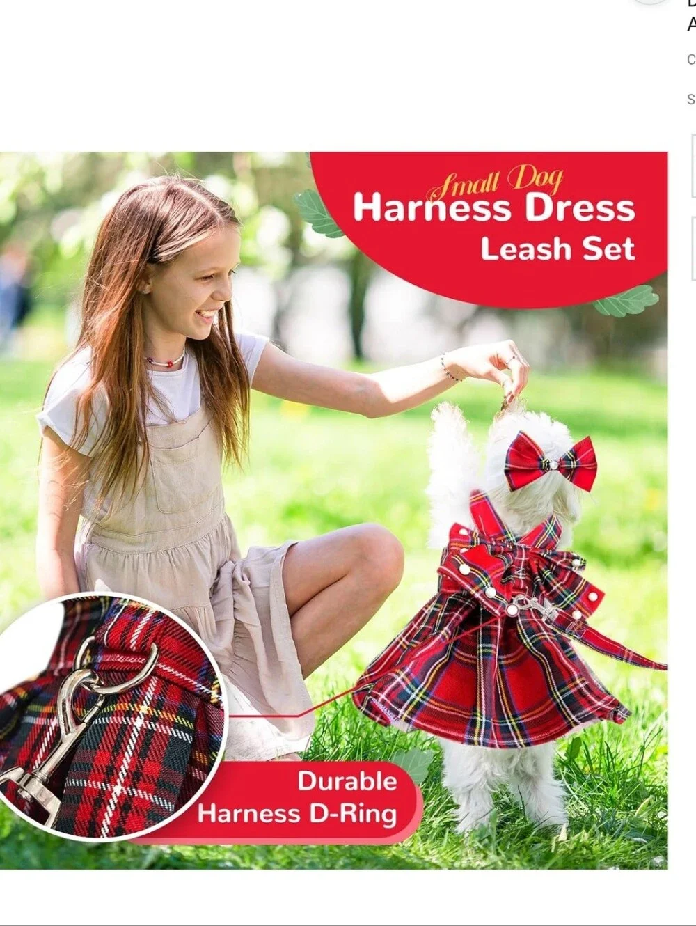 Red Plaid Bow Accent Pet Harness Dress